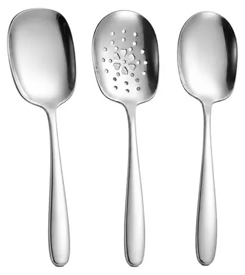 Produktbild von 3er-Set Servierlöffel aus Edelstahl 304 – groß – Salatlöffel, Suppenkelle und Pfannenwender für Buffet und Party