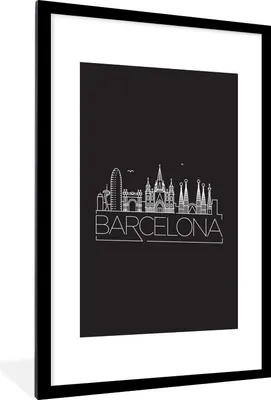 Produktbild von MuchoWow® MuchoWow® Gerahmtes Poster Skyline "Barcelona" schwarz 60x90 cm - Poster mit zchwarzem Bilderrahmen - Dekoration - Wandposter Wohnzimmer - Hochwertig