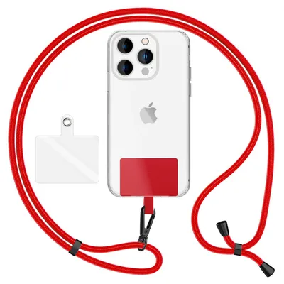 Image de HoldMe Air Edition - Lanyard universel avec 2 pads & mousqueton (noir mat) - 160cm de sangle pour portable à porter autour du cou - Rouge