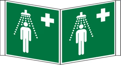 Produktbild von Dreifke® Rettungszeichen, Notdusche E012 Winkel-/Nasenschild | PVC | 200x200 ...