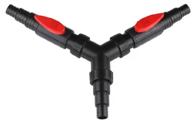 Produktbild von CST-02F Schlauchverbinder Y-Stück für Schlauchgrößen 25/32/38mm mit 2x Absperrhähnen