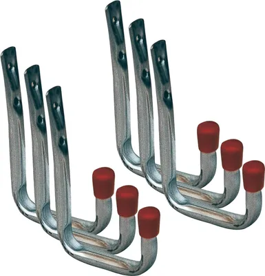 Produktbild von vasalat Wandhaken U-Form zum Schrauben Gerätehalter mit roter Endkappe 120x82x41mm, Stahl verzinkt 6 Stück