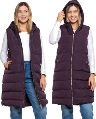Produktbild von DAMEN KNIELANGE Steppweste mit Kapuze ärmellos für den Herbst MORAJ S