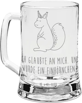 Produktbild von Mr. & Mrs. Panda Glaskrug Einhorn Glauben - Transparent - Geschenk, Krug, Eichhorn, Einhörnchen, Einhörner, Bierkrug Mit Gravur, Glas, Humpen, Eichhörnchen, Seidel