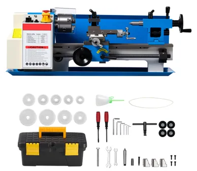 Produktbild von SucceBuy Metalldrehmaschine 180 x 305 mm 550 W, Drehbank für Heimwerker, Modellbau, Reparaturen und Metallbearbeitung, mit Not-Aus-Schalter, Schutzabdeckung und einstellbarer Drehzahlregelung