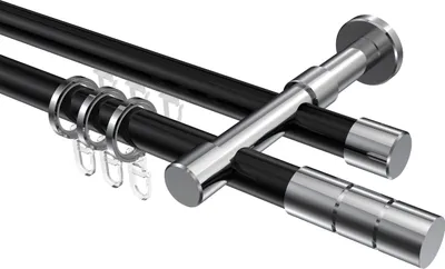 Produktbild von Interdeco Rundrohr-Innenlaufstange / Gardinenstange (Kombination) Schwarz / Chrom, Typ Prestige Elanto (Rillenzylinder), 20 mm Ø 2-läufig, 120 cm