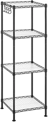 Produktbild von Badezimmerregal mit Stauraum – Stahlregal – 4/5 Ebenen – Schwarz – Haken – 30 x 30 x 123,5 cm