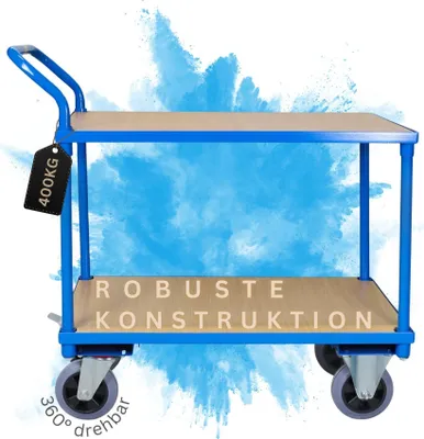 Produktbild von Profi Tischwagen mit 2 Etagen | HxBxT 95x50x97cm | Traglast 400kg | Lichtblau | Transportwagen Handwagen Materialwagen Plattformwagen