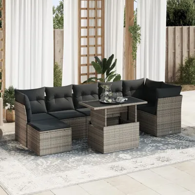 Produktbild von Eleganten-Stil 8-tlg. Garten-Lounge-Set mit Kissen Garten-Sofagarnitur, Outdoor Indoor, Grau Poly Rattan Gartenmöbel-Sets CHY27630075