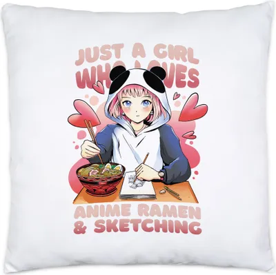 Produktbild von Just A Girl Who Loves Sketching And Anime Ramen Kissen Inkl Füllung Otaku Baka Manga Comic Geschenkidee Fans