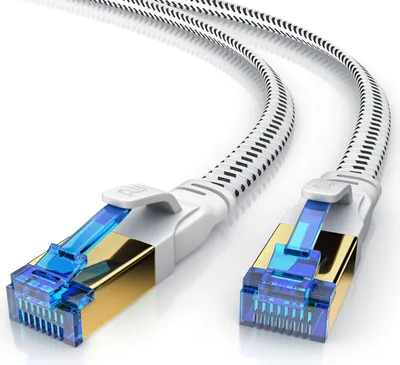 Produktbild von Primewire Flachbandpatchkabel CAT 8 mit Baumwollummantelung - Gigabit Ethernet LAN Kabel - 40 Gbit/s - S/FTP PIMF Schirmung - Netzwerkkabel - 15m