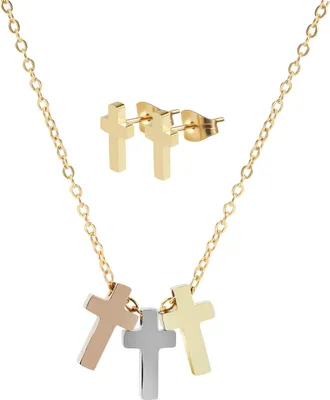Produktbild von Akzent Schmuckset mit Kette und Ohrsteckern, Edelstahl, Kreuz