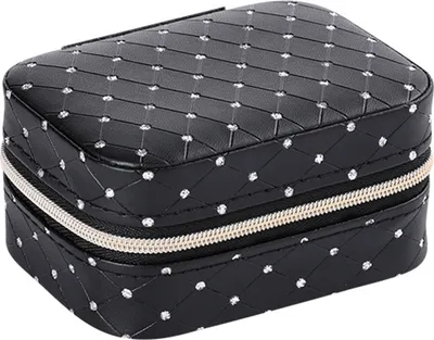 Produktbild von Schmuck-Organizer-Box, Stern-Schmuckaufbewahrungsbox aus Kunstleder mit Strasssteinen, tragbarer Mini-Organizer mit Reißverschluss für Mädchen, Ohrringe, Halsketten