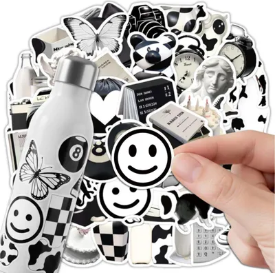 Immagine prodotto di Set estetico con 50 adesivi retrò Y2K in bianco e nero fai da te – Decorazioni da personalizzare