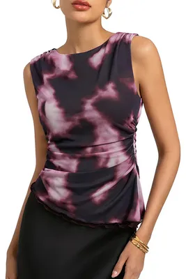 Produktbild von Kate Kasin Damen Bluse Sommer Elegant Rüschen Crop Tops Ärmellos Oberteile Pliss