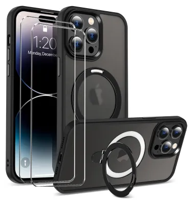Zdjęcie produktu dla zestaw ochronny 2 w 1 dla Apple iPhone 16 Pro Max składa się z 2x szklanej osłony ekranu 9H i 1x silikonowego etui w kolorze czarnym