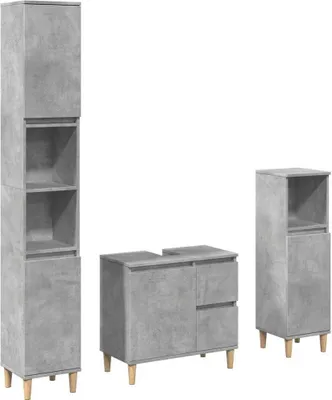 Produktbild von vidaXL 3-tlg. Badmöbel-Set Betongrau Holzwerkstoff