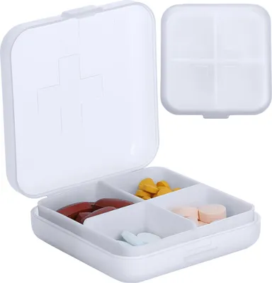 Image de Boîte de rangement pour médicaments, compléments alimentaires, comprimés, voyage, 4 compartiments