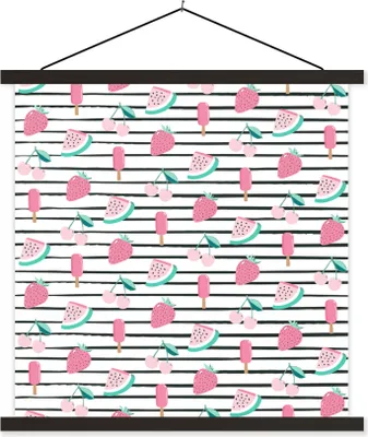 Produktbild von MuchoWow® Textilposter Obst - Rosa - Muster 40x40 cm mit schwarzem Rahmen - Fotos