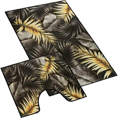 Image de Ensemble de tapis de salle de bain 3D 60x100+60x50cm feuilles d'or