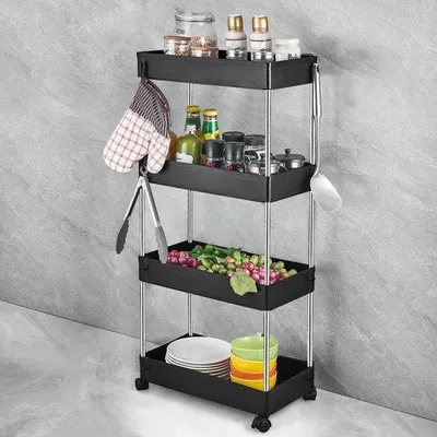 Immagine prodotto di Carrello portaoggetti Unyqoos® con 4 ripiani – carrello mobile per cucina, bagno e ufficio, dotato di 4 ruote (2 bloccabili), salvaspazio, dimensioni 40 x 22 x 87 cm