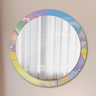 Produktbild von Ø90cm Spiegel - Glasrahmen mit Aufdruck - Wandspiegel Schlafzimmer - Öl Farbe Textur