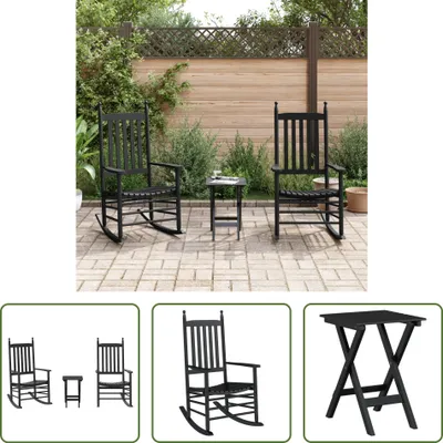Produktbild von The Living Store Schaukelstühle 2 Stk. mit Klapptisch Schwarz Massivholz Pappel