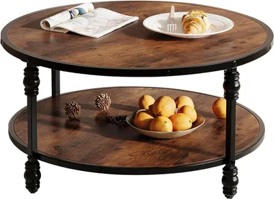 Produktbild von Couchtisch rund 2 Ebenen Metall MDF Wohnzimmer 77x77x49 cm vintage