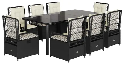 Produktbild von vidaXL 9-tlg. Garten-Essgruppe mit Kissen Schwarz Poly Rattan