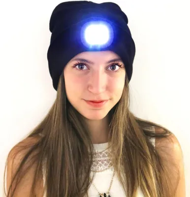 Image de Bonnet avec lampe LED - Bonnet d'hiver avec lampe frontale - Activités de plein air - Éclairage intégré - Taille unique - Noir