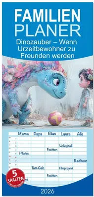 Produktbild von Familienplaner 2026 - Dinozauber - Wenn Urzeitbewohner zu Freunden werden mit 5 Spalten (Wandkalender, 21 x 45 cm) CALVENDO