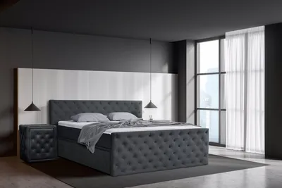 Produktbild von Boxspringbett 200 x 200 cm mit Bettkasten, Matratzen und Topper, Bonell-Matratzen H3, Graphit Aosta