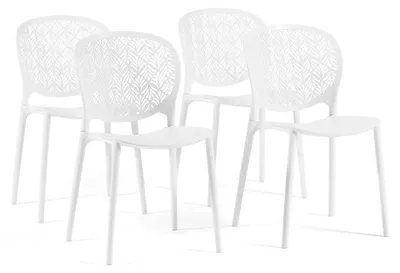 Immagine prodotto di Set di 4 sedie impilabili per interni ed esterni in polipropilene rinforzato con fibra di vetro, con schienale traforato, per giardino, terrazza, bar, ristorante - Lulù Bianco