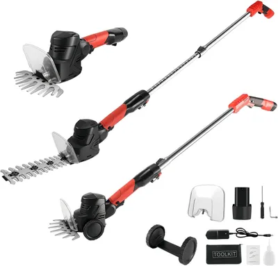Produktbild von Akku-Heckenschere, 2-in-1 12 V Elektrische Heckenschere mit 2000mAh Akku und Ladegerät, Stabheckenschere mit Verstellbarer Griff, Rot