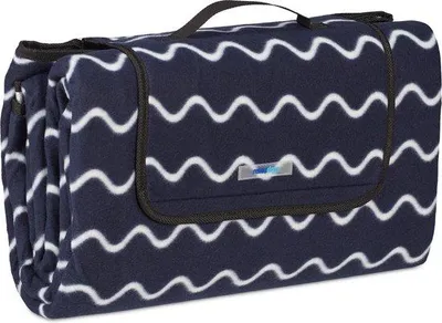 Productafbeelding van Famanu Picknickdeken Fleece - 200 x 200 cm - XXL - Opvouwbaar - Waterdicht - Donkerblauw-wit