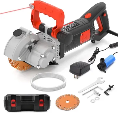 Obrázek produktu pro Fréza na řezy do betonových stěn - Elektrická kotoučová pila - 4800 W - Kotouč o průměru 133 mm - Laserový zaměřovač - Nastavitelná rukojeť - Červená