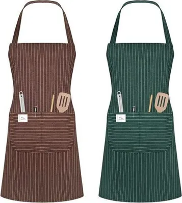Produktbild von Speiseschürze 2 Stück verstellbare Schürze mit 2 Taschen,Maschinenwaschbar, farbecht, Braun+Grün