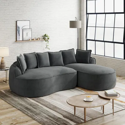 Produktbild von L-förmiges frameless Modulsofa, Chenille Cloud Sofa mit tiefer Sitzfläche, moderne Chaiselongue, extra groß, inklusive Kissen, Wohnzimmer-Ecksofa