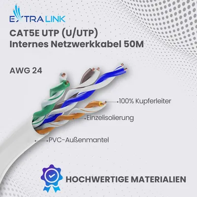 Produktbild von Extralink CAT5E UTP (U/UTP) V2 Wewnętrzny | Kabel sieciowy skrętka | 50M (EX.22493)