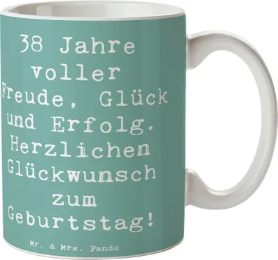 Produktbild von Mr. & Mrs. Panda Tasse Spruch 38. Geburtstag Freude - Meeresbrise - Geschenk, Becher, Liebe, Motivtasse, Geschenke, Geburtstagsgeschenk, Teetasse, Happy Birthday, voller