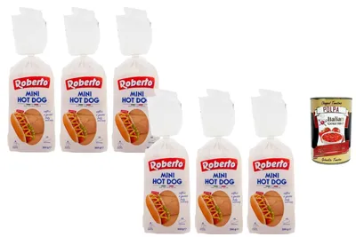 Produktbild von Roberto Italian Gourmet Mini Hot Dog Brötchen 6 x 300 g weiche Hotdog Buns für Würstchen Sandwich Party Buffet Grill BBQ Kinder Geburtstag Vorratspack + Italian Gourmet Polpa