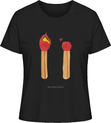 Produktbild von Mr. & Mrs. Panda damen shirt Streichhölzer Größe XL - Schwarz - Geschenk, T-Shirt, Liebesgeschenk, Baumwoll, Liebesbeweis, Freundin, Oberteil, Sommershirt, Kurzarmshirt