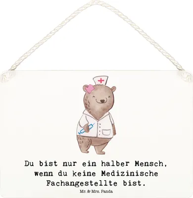 Produktbild von Mr. & Mrs. Panda Schild Medizinische Fachangestellte Herz DIN A6 - Weiß - Geschenk, Spruch, Krankenhaus, Krankgeschrieben, Wandbild Holz, Beruf, Ausbildung, Arztpraxis