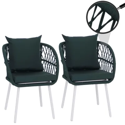 Immagine prodotto di Set da 2 sedie da giardino HWC-Q38, poltrona da giardino con braccioli, intreccio in corda di alluminio ~ struttura grigio chiaro, imbottitura verde