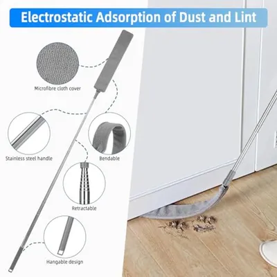 Teleskopische Staubbürste mit Mikrofaser - 1 langer Griff und 4 austauschbare Staubduster