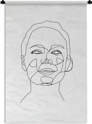 Produktbild von MuchoWow® Wandteppich Wandbehang Strichzeichnung - Frau - Gesicht 60x90 cm Tapisserie Dekoration Wandtuch - Foto-Teppich - Abwaschbar