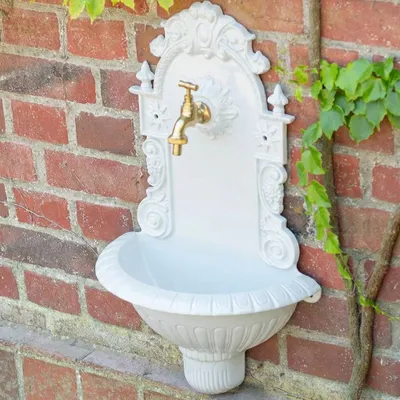 Produktbild von Gartenbrunnen, Waschbecken, Wandbrunnen weiß, 1/2 Zoll Schlauchanschluss