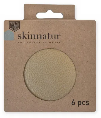 Produktbild von 6er Set Untersetzer Skinnatur Gold - Für Gläser - Rund - Recyceltes Leder - Brau/Gelb - 10cm