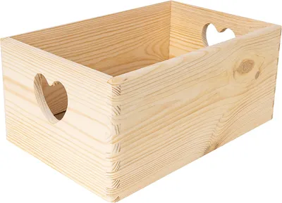 Obrázok produktu pre Creative Deco Veľká Drevená Debna Košík na Ovocie | 30x20x13cm (+/-1cm) | Rukoväte v Tvare Srdca | Bez Veka | Drevená Krabica Nelakovaná Crate | Dokumenty Cenné Hračky a Nástroje