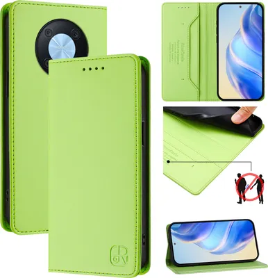 Image de Etui en cuir pour Huawei Nova Y90, étui à rabat avec fentes pour cartes, portefeuille et support Vert